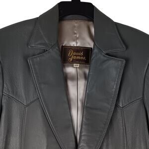 Vintage David James Leather Western Blazer Mens 42R Granite Gray Lined USA Made